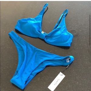 Royal blue bikini set, padded bra top & high leg thong cheeky